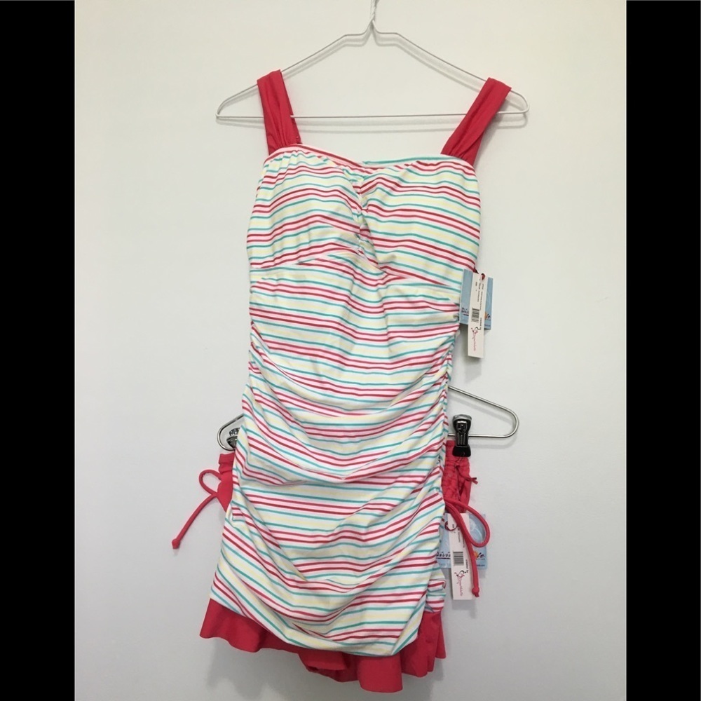 NWT Ruffle Multi Stripe Ruched Tankini - Picture 4 of 8